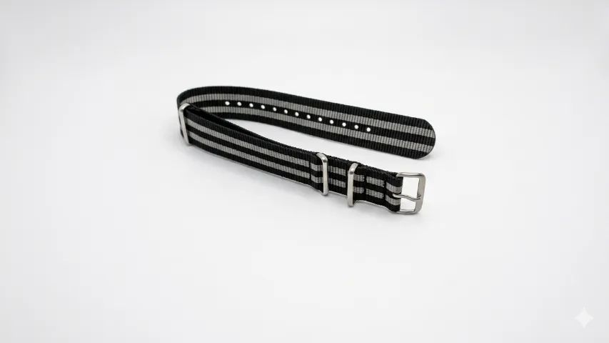 Pulseira para Relogio Nato Otan Preta com Listas Cinza 22mm - Foto 5