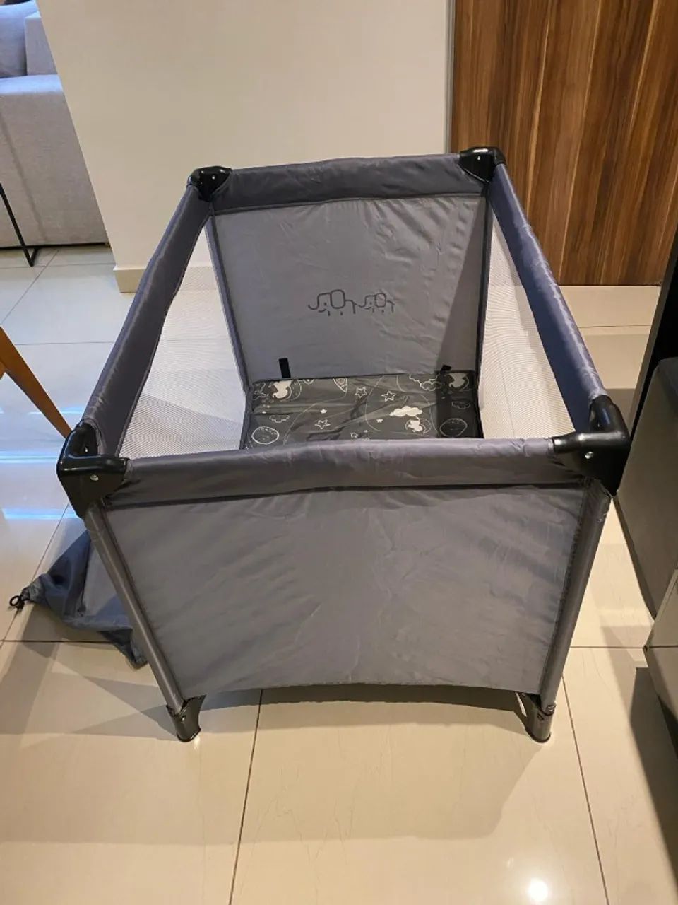 Berço Cercadinho Retangular Playtime Até 15kg BB413 Cinza - MultiKids - Foto 5