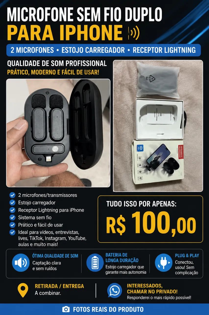 Microfone Sem Fio Duplo Para IPhone 