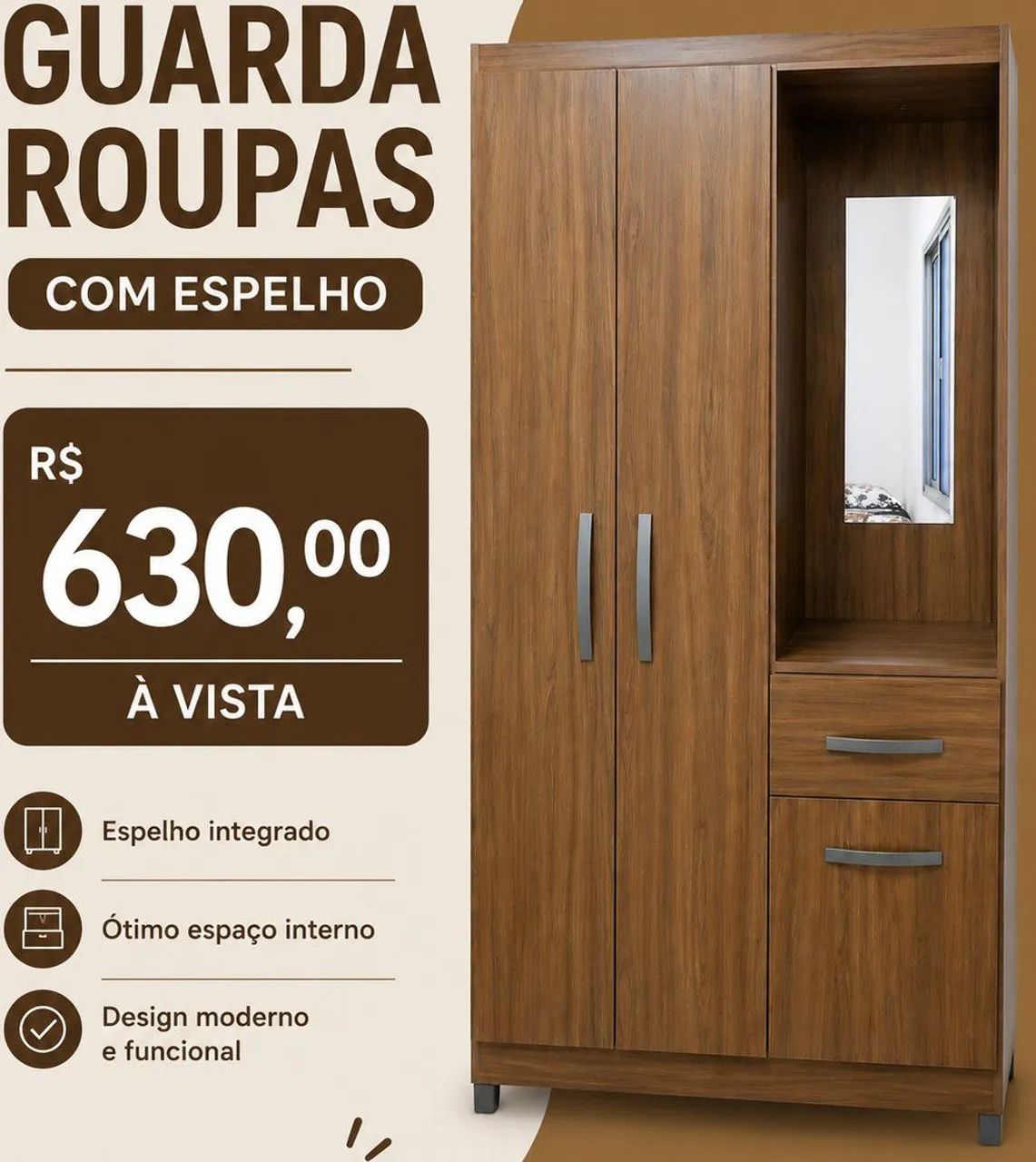 Guarda roupa novo com espelho 
