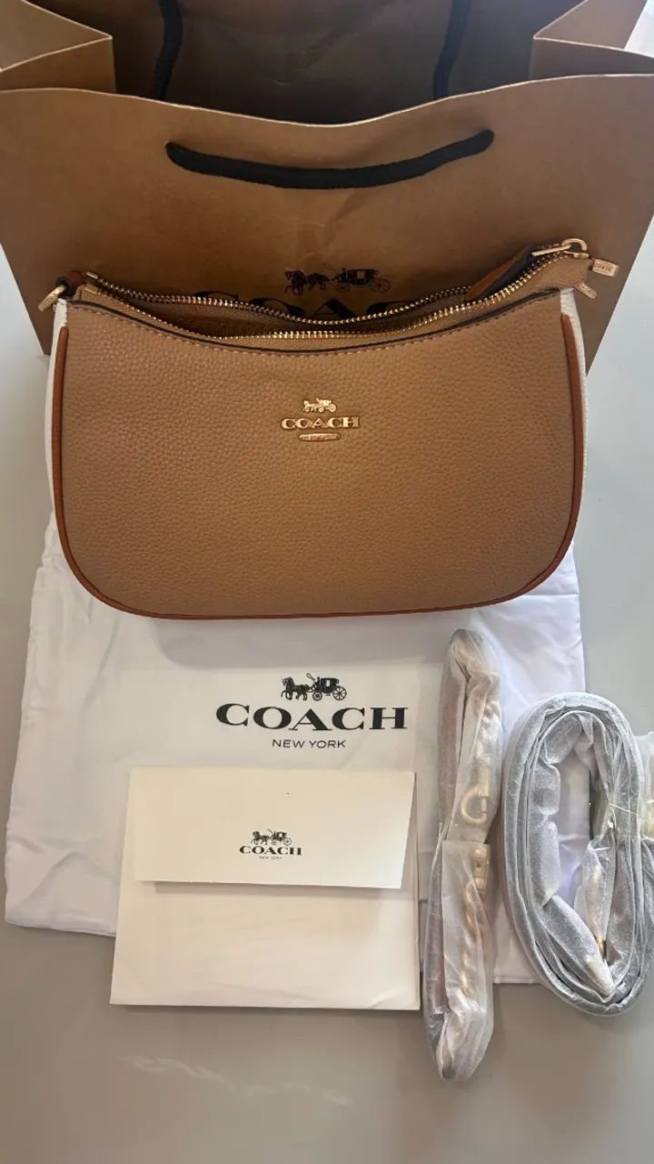 BOLSA COACH DUAL COLOR MARROM TERI