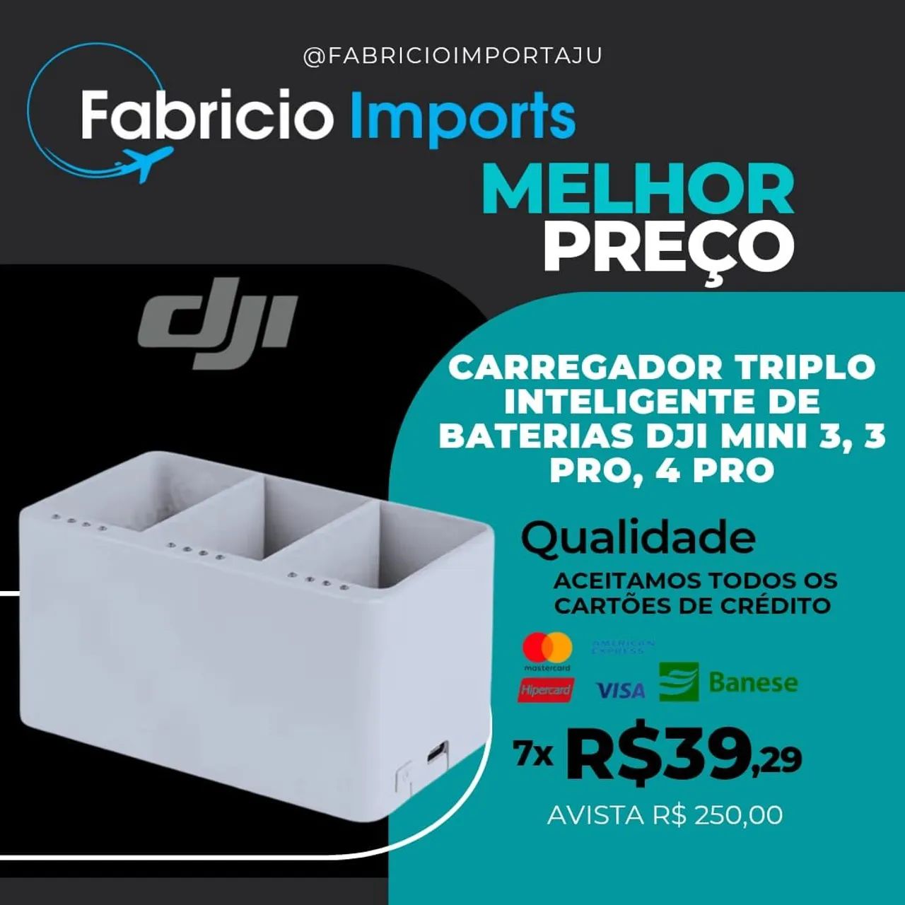 CARREGADOR TRIPLO DJI MINI 3, 3PRO, 4PRO