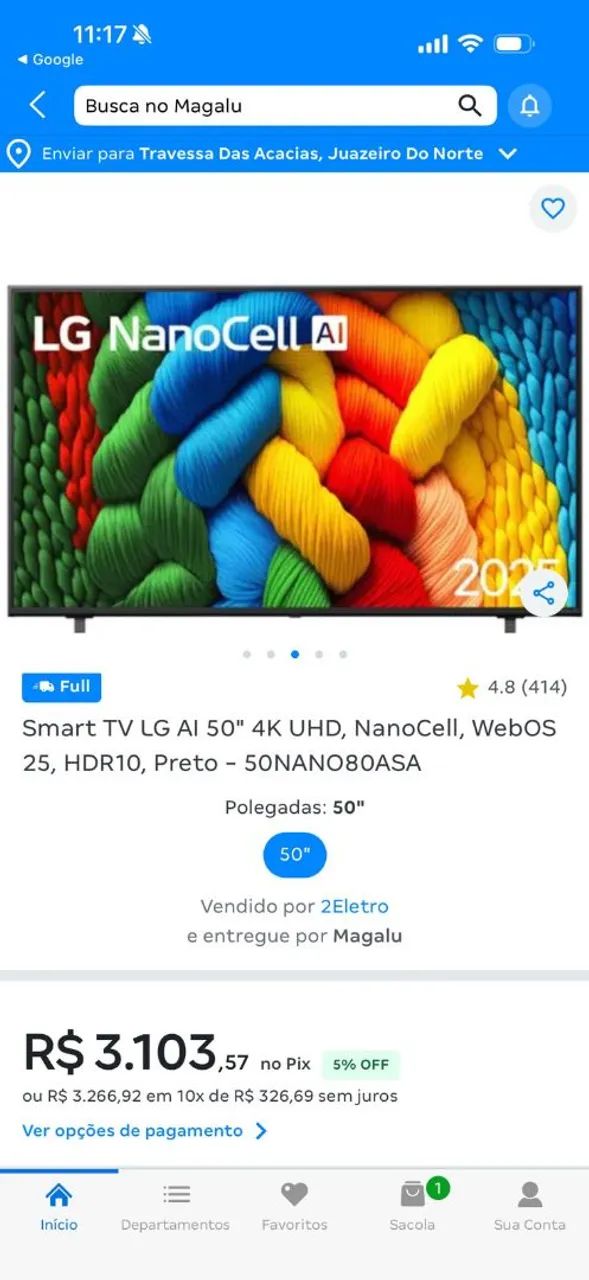 TV LG 50 POLEGADAS NANO CELL COM CONTROLE REMOTO MAGIC E ALEXA INTEGRADO 
