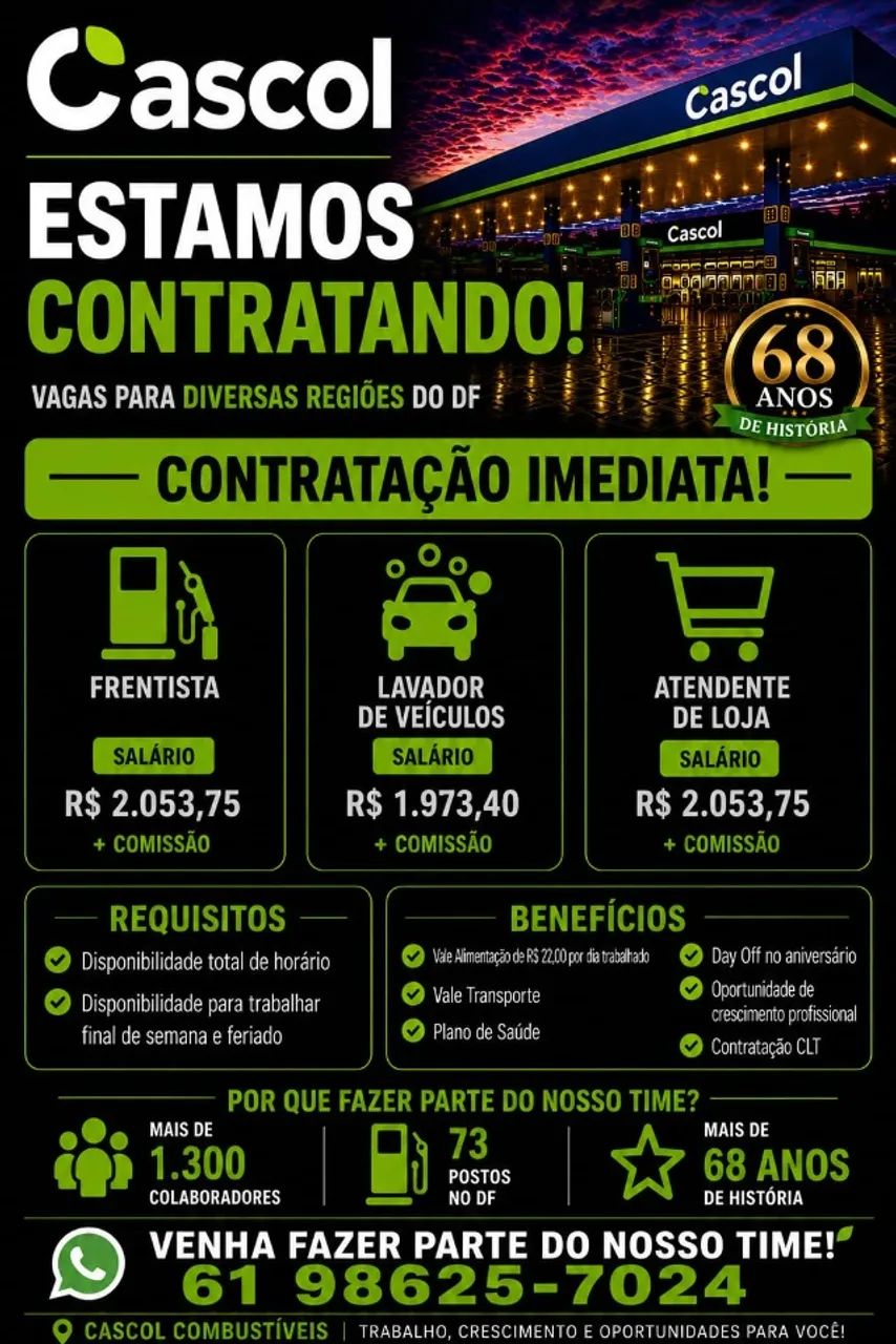 Vagas todas as regiões do DF