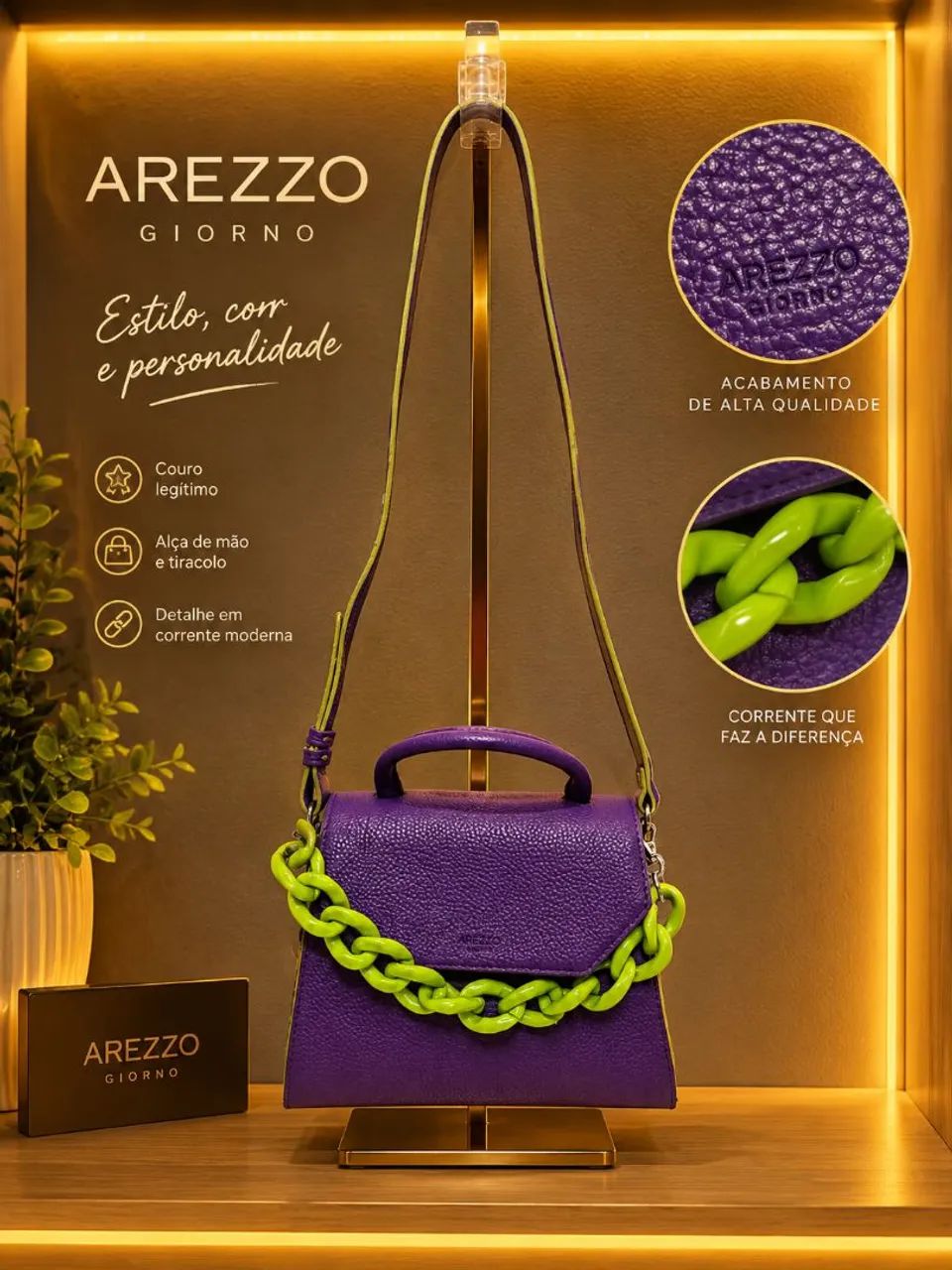 Bolsa arezzo lilas couro 