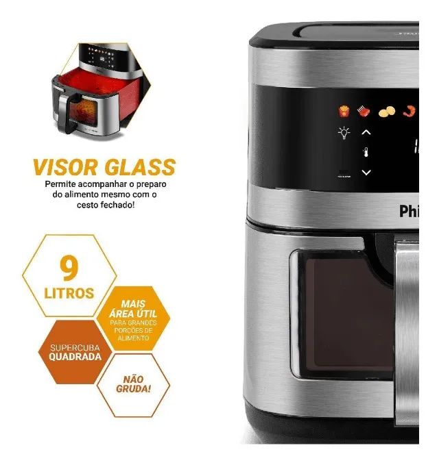Air Fryer Philco 9L Visor Glass Painel Digital PAF90C - Foto 4