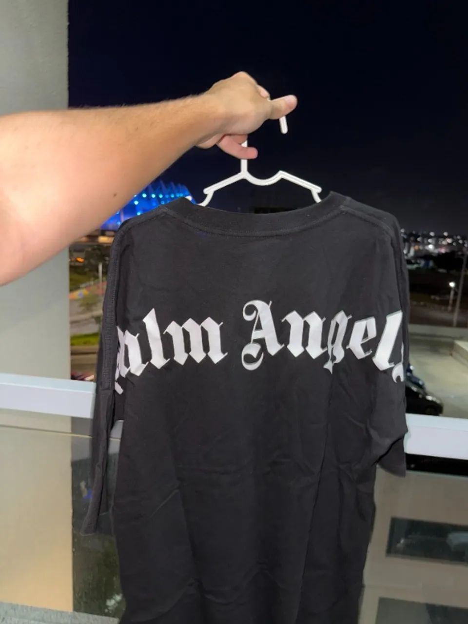 PALM ANGELS Curved Logo Colar Over Tee 'Black'
