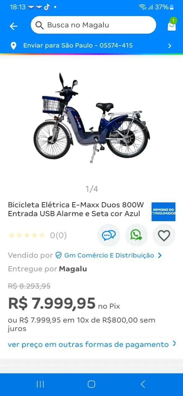 Bicicleta Elétrica E-Maxx Duos 800W Entrada USB Alarme e Seta cor azul - Foto 12