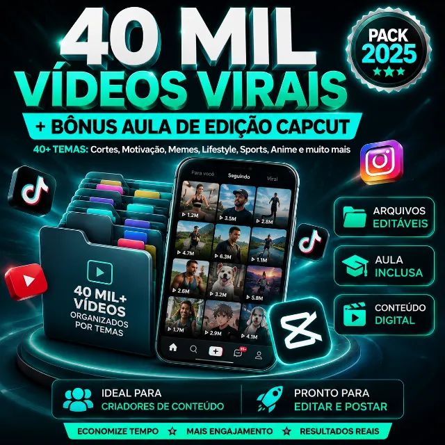 Pack 40 Mil Vídeos Virais Editáveis + Aula CapCut Digital