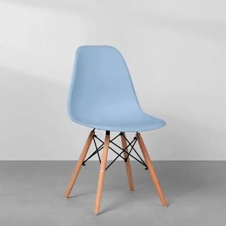 Cadeira Eames Eiffel com Base de Madeira - Azul<br>