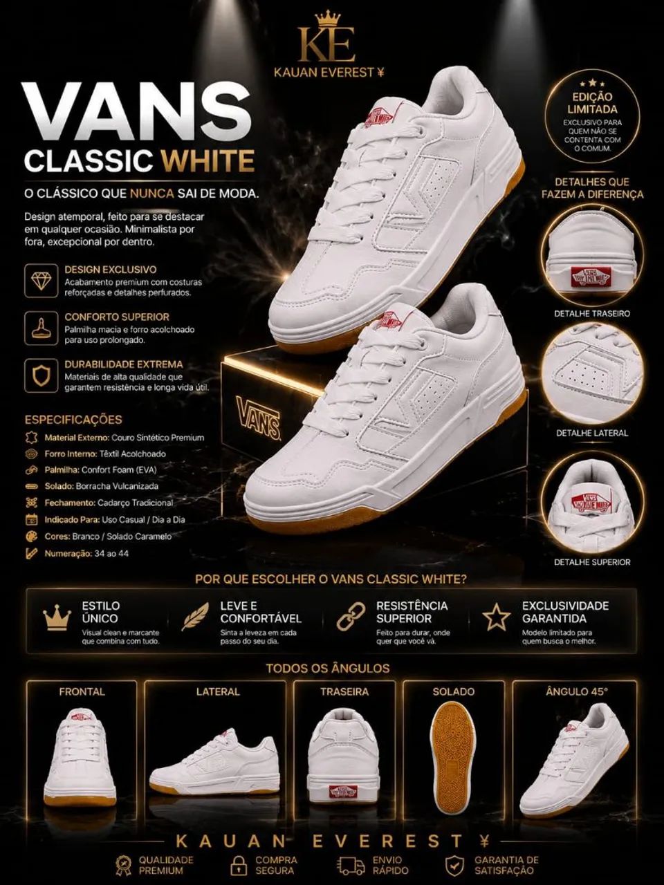 Vans Knu Skool All White | Cabedal em Couro e Lona Premium, Língua Puffy Acolchoada - Foto 3