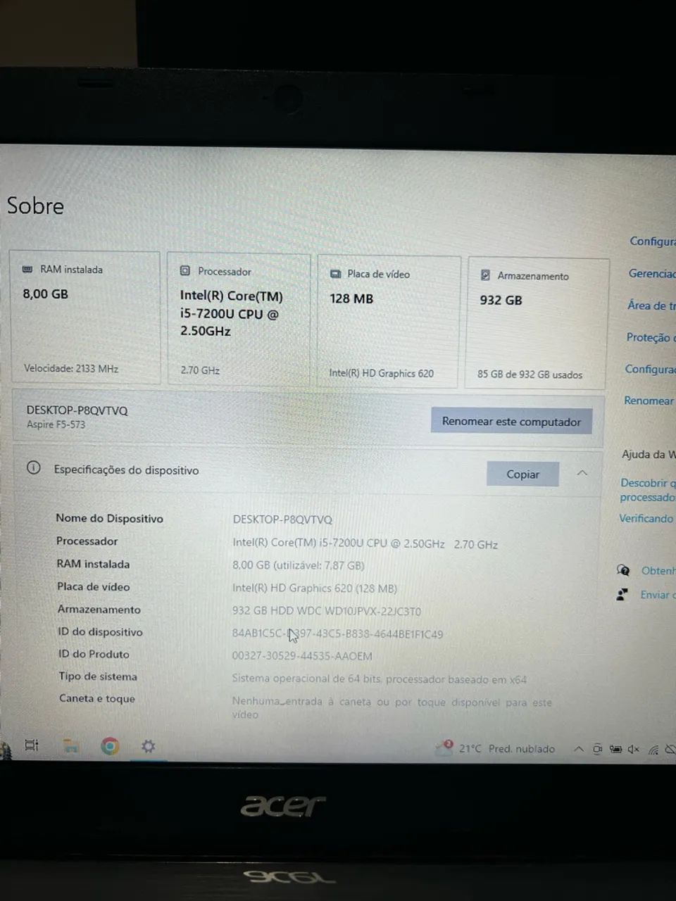 Notebook acer aspire F5 - i5 1T - Foto 2