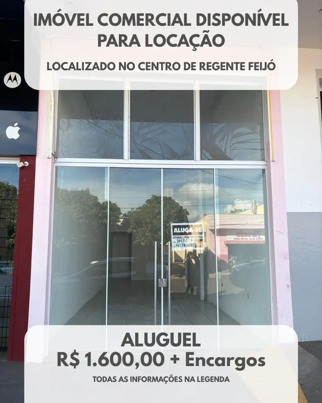 Imóvel comercial para locação no Centro de Regente Feijó!