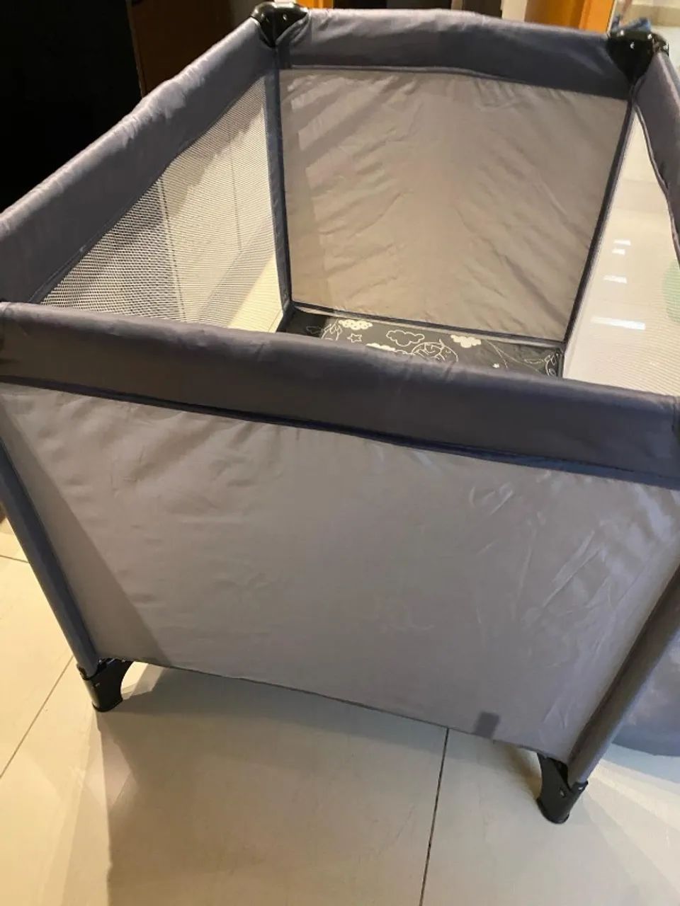 Berço Cercadinho Retangular Playtime Até 15kg BB413 Cinza - MultiKids - Foto 2