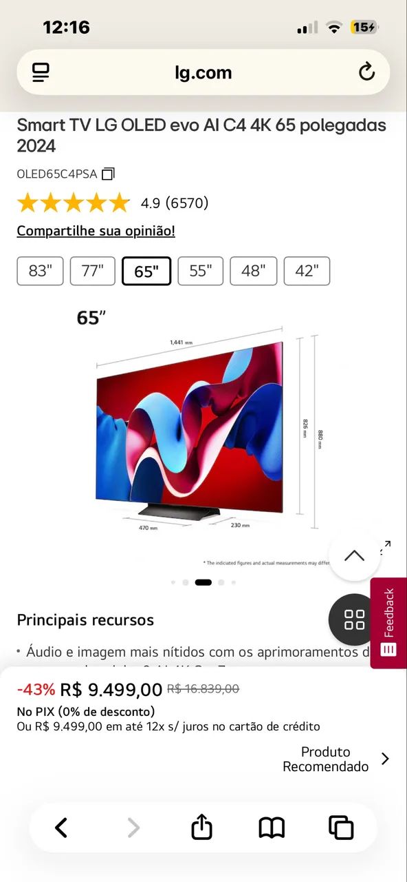 Smart TV LG OLED evo AI C4 4K 65 polegadas 2024 - Foto 2