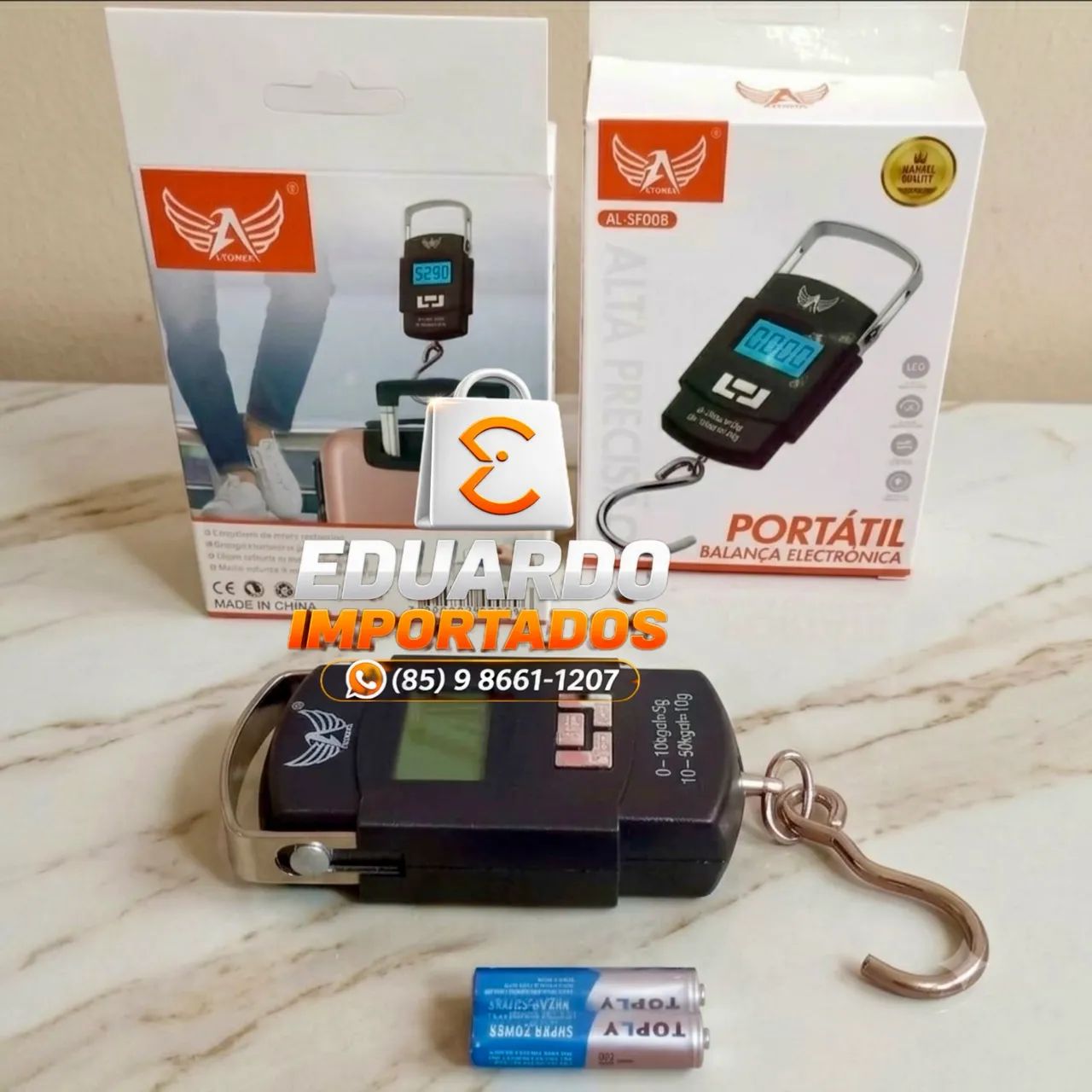 Balança Digital com Gancho para Malas, Viagem + pilhas, peso Até 50kg