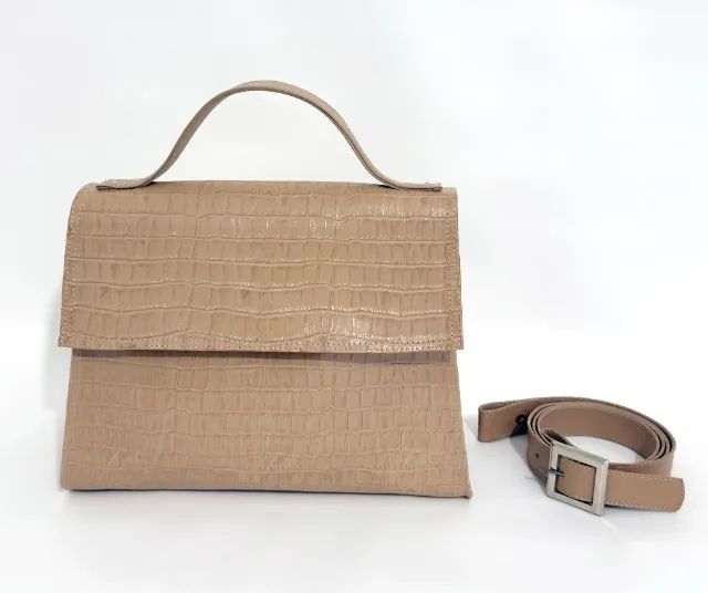 Bolsa Transversal Crocodilo Bege