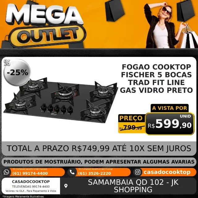 FOGAO COOKTOP FISCHER 5 BOCAS TRAD FIT LINE GAS VIDRO PRETO 26343.57174