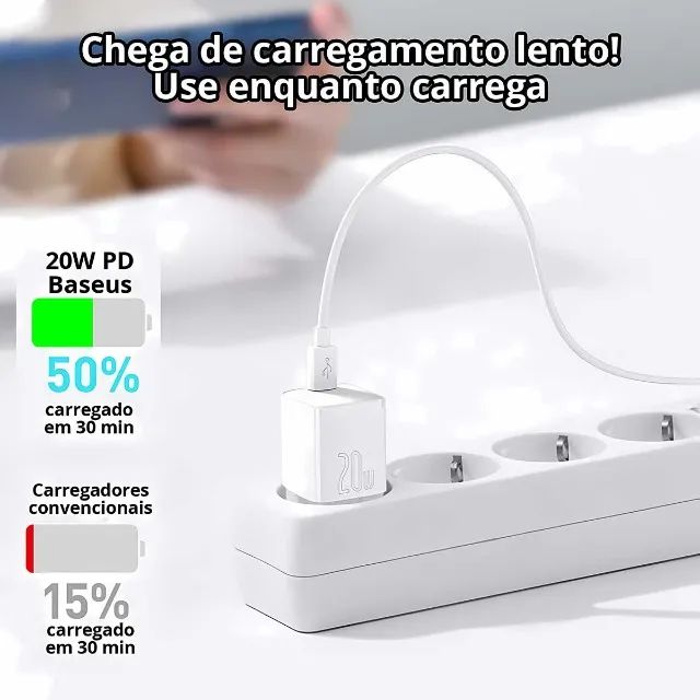 Carregador De Parede Turbo 20w Baseus + Cabo iPhone Tipo-c / Lightning - Foto 3