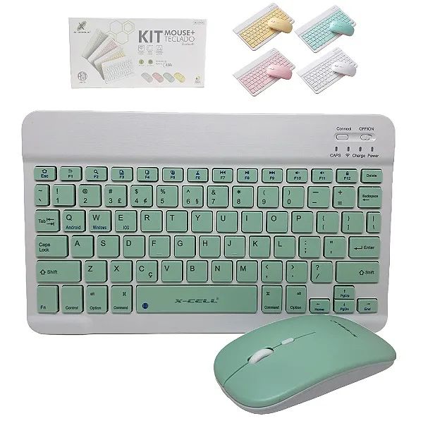 Rechargeable Mini Keyboard and Battery-Powered Bluetooth Mouse Kit, Green - X-Cell64302532245634120