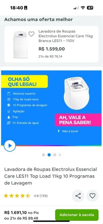 Lavadora de Roupas Electrolux Care LES11 - 11kg - Top Load - 10 Programas de Lavagem - Foto 2