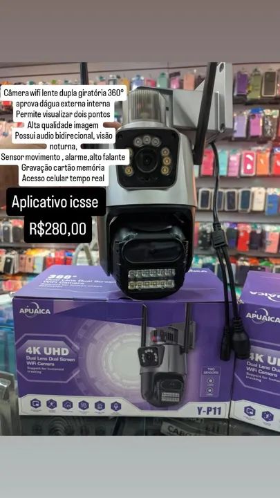 Câmera wifi dupla lente aprova dágua externa interna áudio visão noturna colorida  - Foto 4