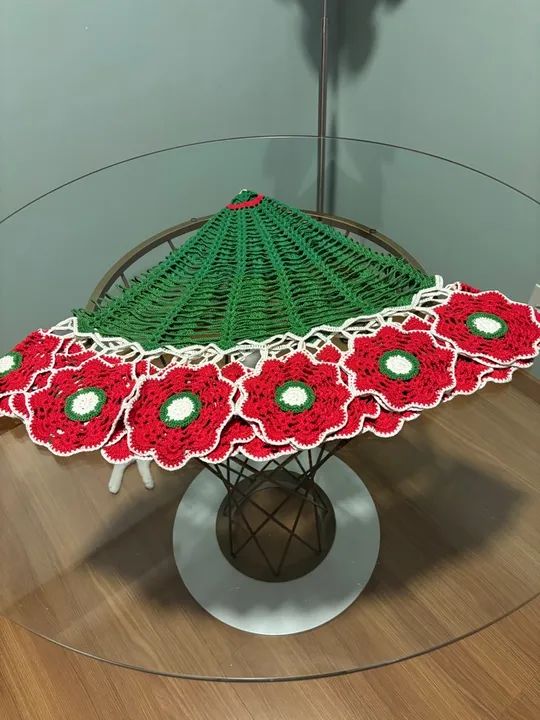 Toalha para o Natal de Crochê Verde e Vermelho - Foto 4