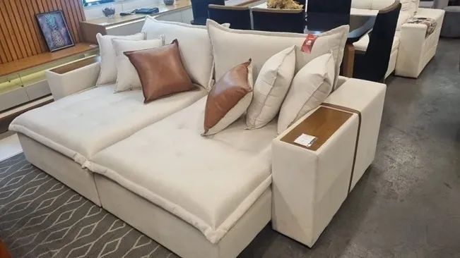 Sofá Cama  Retrátil Tebas Linho Bege. Produto Novo. Pronta Entrega. - Foto 4