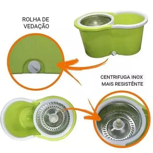 Balde Com Esfregao Mop 16l Aço Inox Ck01 23cmx25cmx44cmhao B - Verde - Foto 4