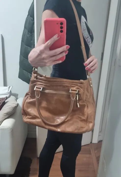 Bolsa de couro donna, 2 alças, 4 divisões