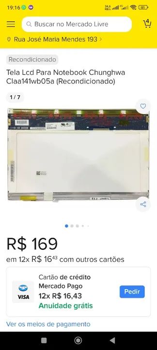 Tela Lcd Para Notebook Chunghwa<br>Claa141wbO5a