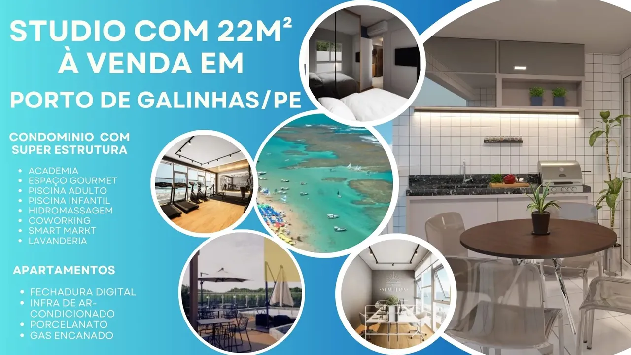 Studio à venda no Porto Mau Loa em Porto de Galinhas-Ipojuca/PE 1 quarto 1 wc 1 vaga