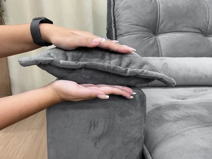 Sofá Retrátil 2 Lugares 200cm Veludo Cinza - Foto 4