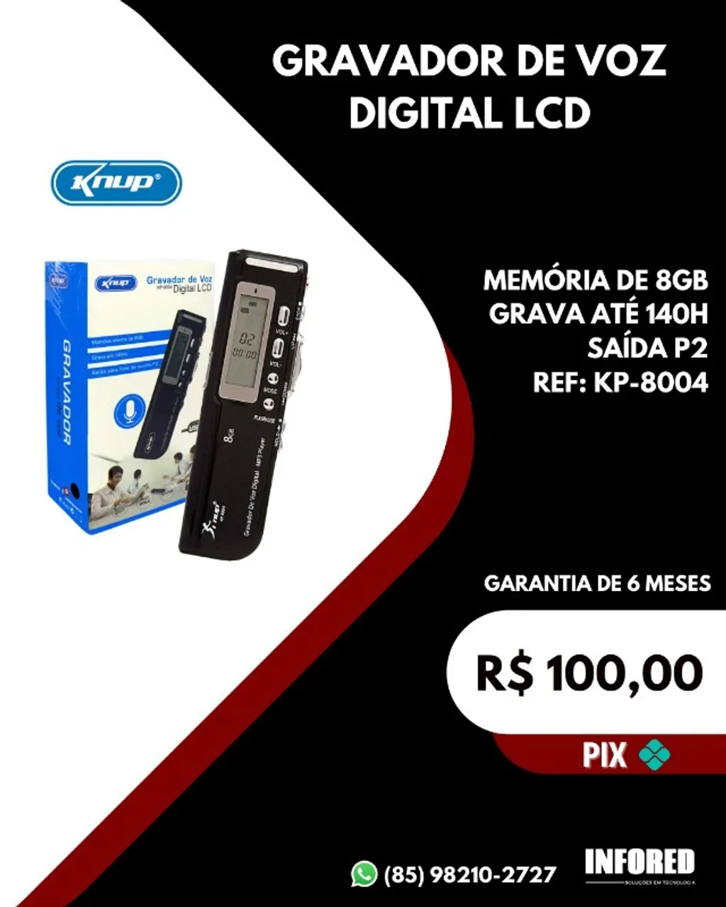 Gravador de voz digital LCD KP-8004
