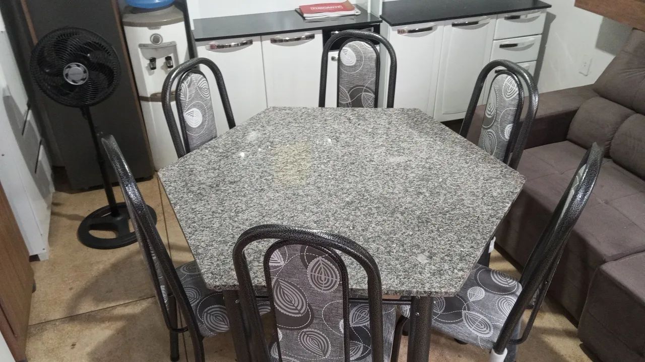 Mesa sextavada 6 cadeiras granito nova - Foto 2