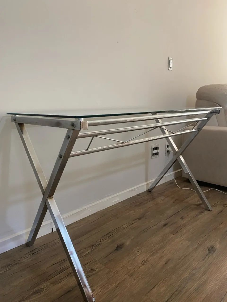Mesa de Escritório em Vidro e Aço Inoxidável - Foto 4