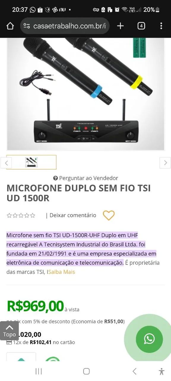 Microfones Recarregáveis sem Fio NOVO! TSI UD-1500R-UHF|2 Microfones sem fio novo barato  - Foto 5