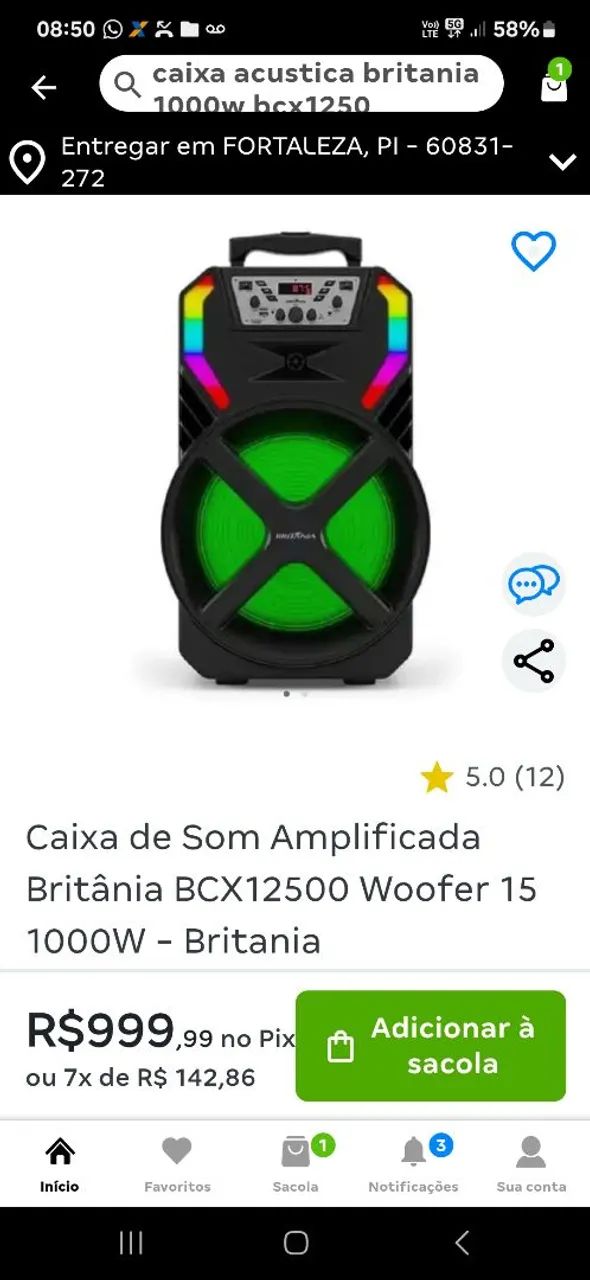 caixa  acustica britania bcx12500 ;1000w - Foto 5