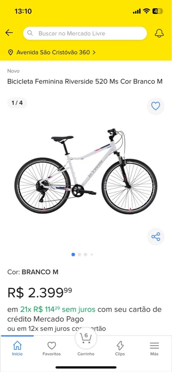 Bicicleta Feminina Riverside 520 Ms Cor Branco M