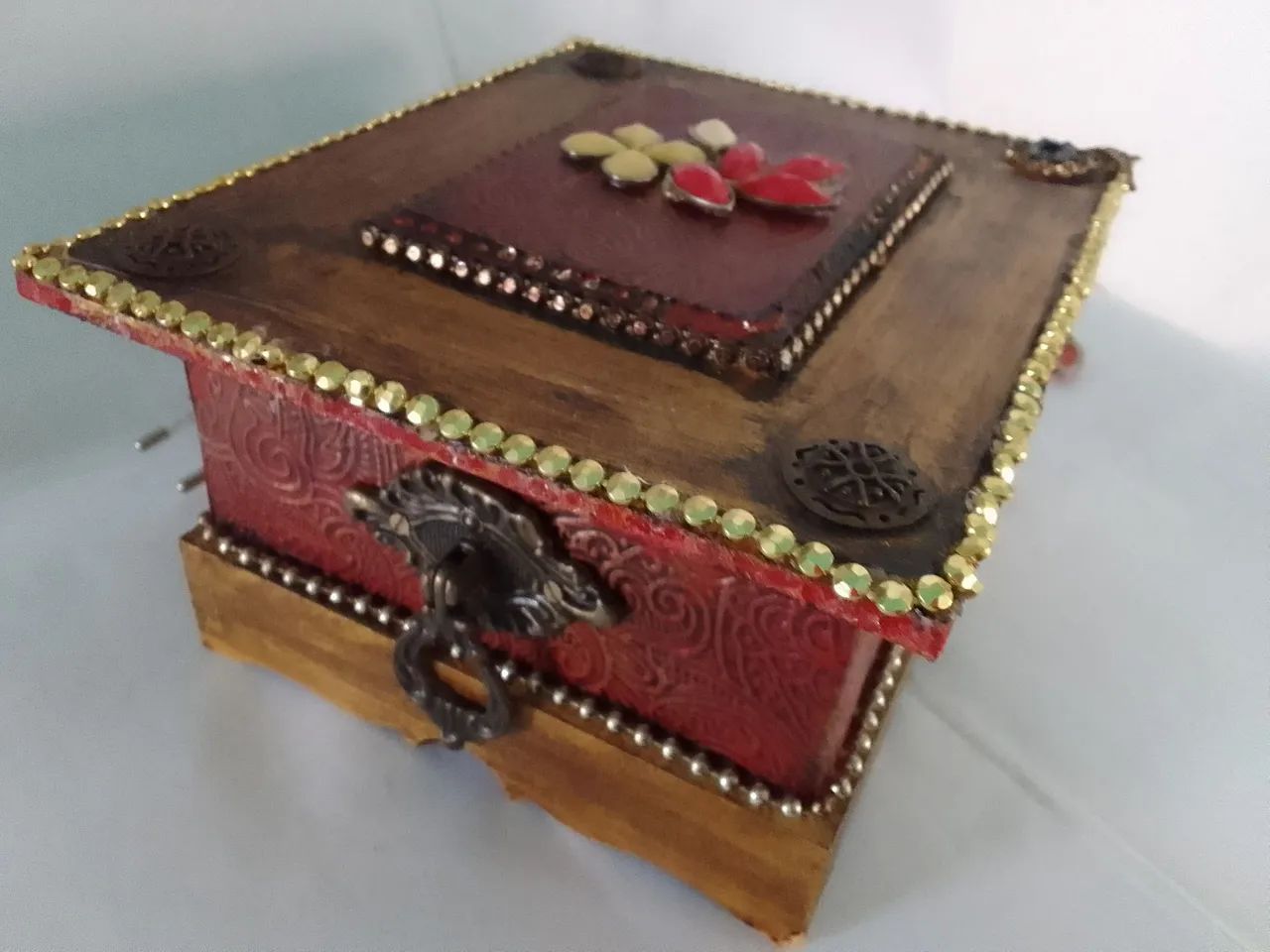 Handcrafted Wooden Jewelry Box, 19 x 16.5 cm