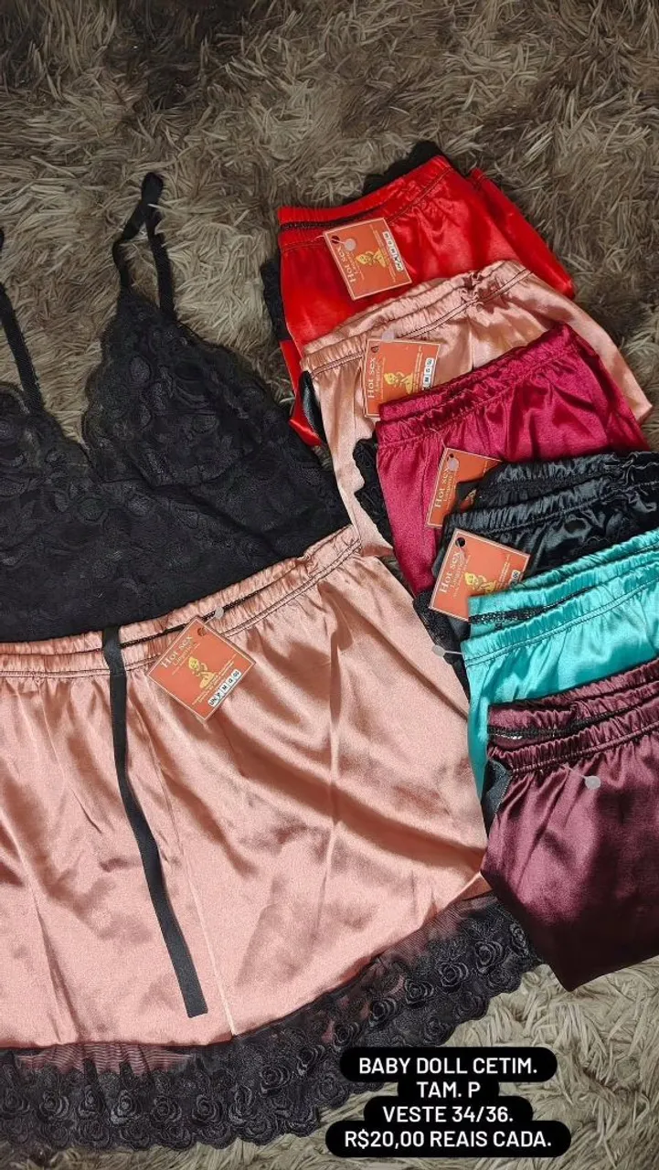 Baby Doll Cetim - Várias Cores - Veste 34/36