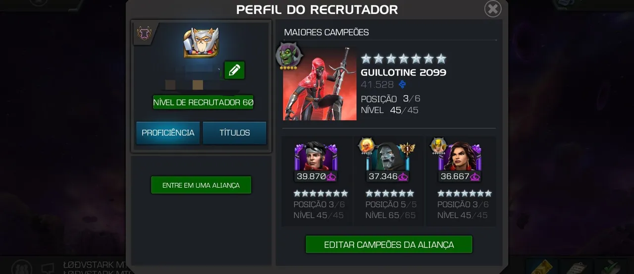Conta Marvel Contest of Champions - Campeões 6 estrelas