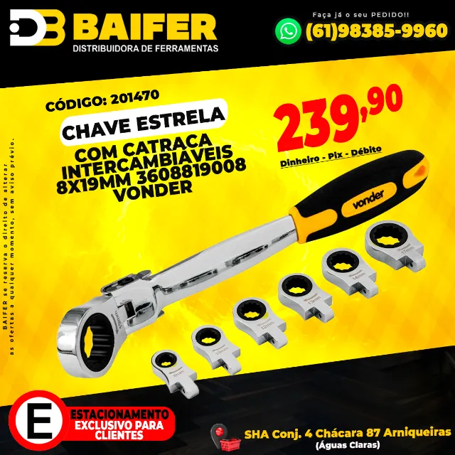 Chave Estrela Com Catraca Intercambiáveis 8x19mm Vonder