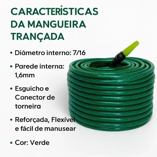 ? Mangueira de Jardim Verde Reforçada + Esguicho, Conector e Suporte Grátis! - Foto 4