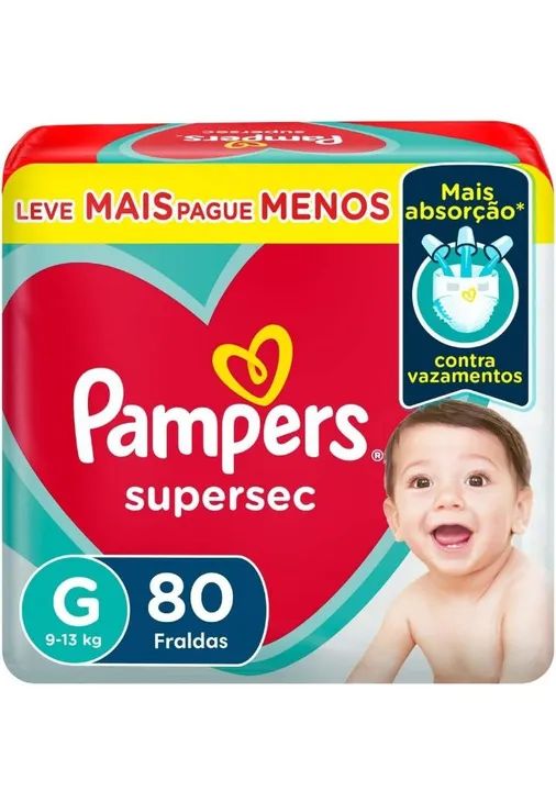 Fraldas Pampers Supersec G80 - 80 unidades