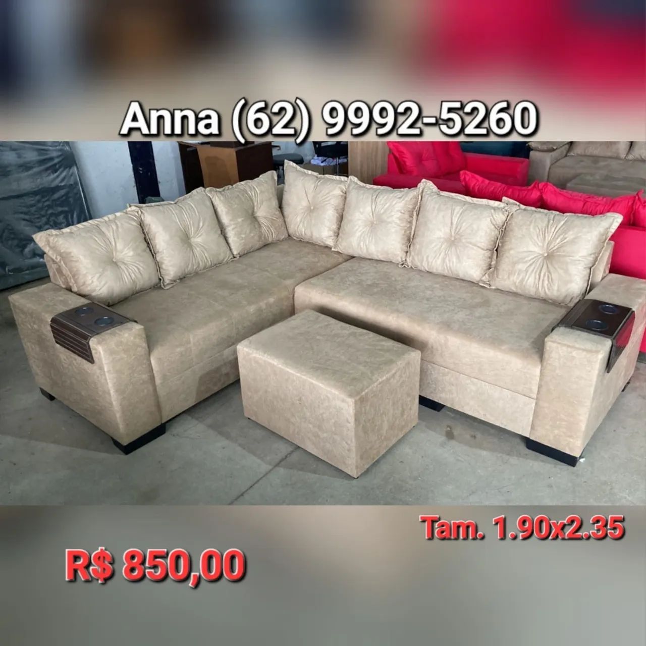 Sofá de Canto com Puff - 1.90x2.35m