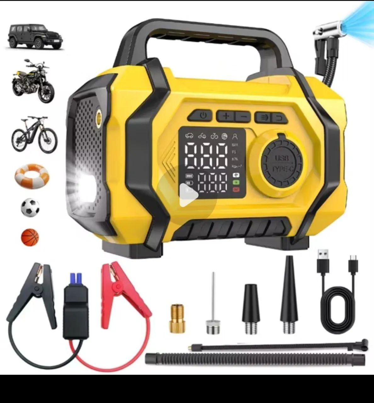 Auxiliar Partida Bateria Compressor Ar Emergência Portátil Com Soprador Com Compressor . - Foto 4