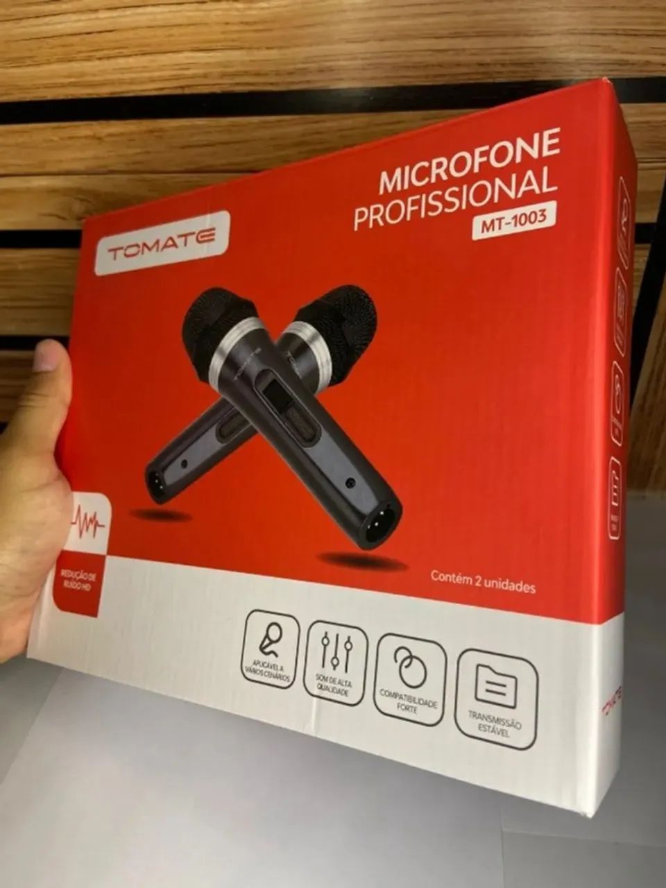 Microfone Profissional Duplo com Fio Metal Tomate Mt-1003   - Foto 2