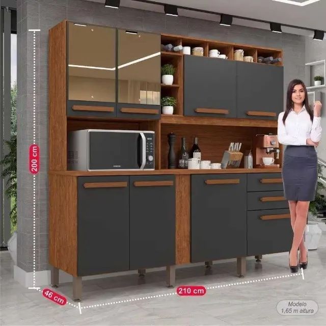 Armário De Cozinha 8 Portas 2 Gavetas Adega E Espelho Antonela (FAZEMOS ENTREGA  - Foto 4