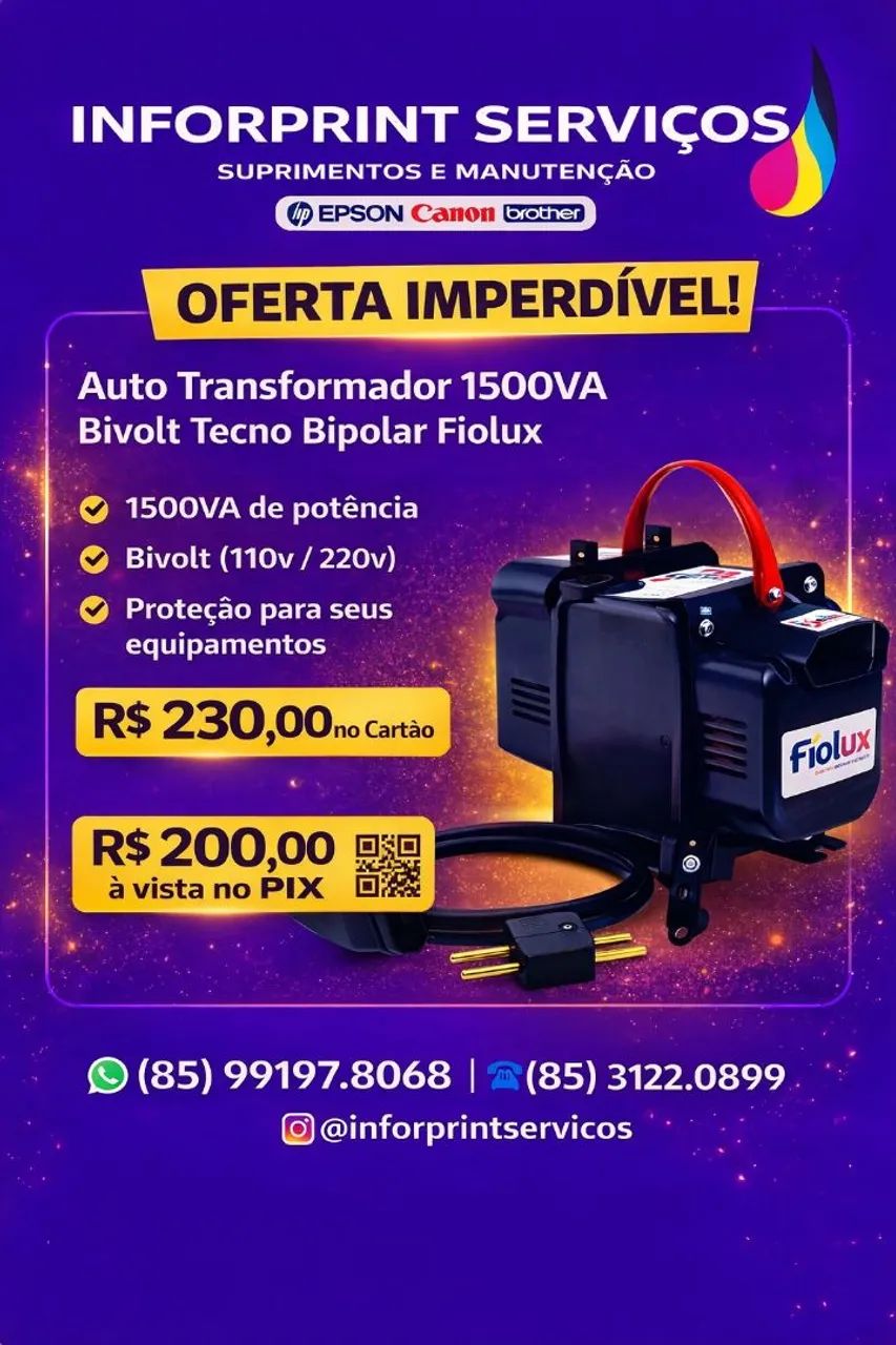 Auto Transformador 150OVA Bivolt Tecno Bipolar Fiolux